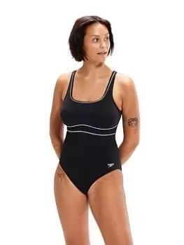 Image of Speedo Shaping Contour Eclipse Swimsuit, Black/White, Size 36, Women