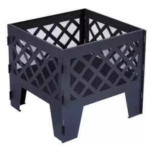 Image of Premier Square Black Metal Fire Pit - Garden & Outdoor