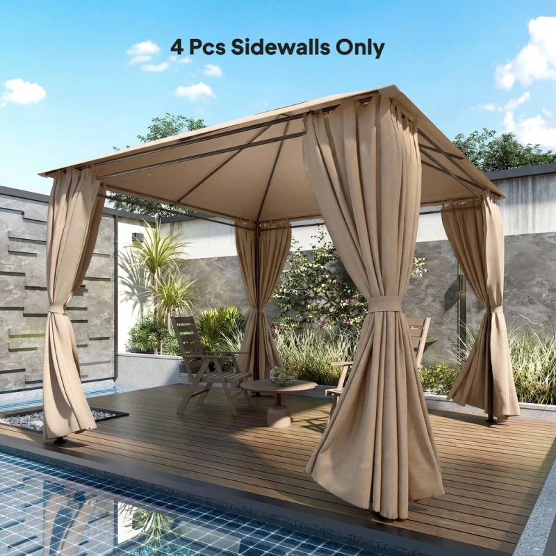 Image of OUTSUNNY 3 x 3m Gazebo Replacement Curtains Privacy Panel Set in Khaki Size: 3m x 3m Khaki Unisex 3m x 3m