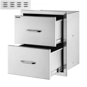 image of VEVOR Outdoor Kitchen Drawer 14 x 14.37 x 23" Stainless Steel BBQ Island Storage Drawer BBQ Door Triple Drawer Storage with Chrome Handle Flush Mount