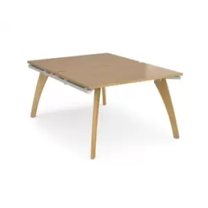 Image of Bench Desk 2 Person Rectangular Desks 1200mm Oak Tops With White Frames 1600mm Depth Fuze