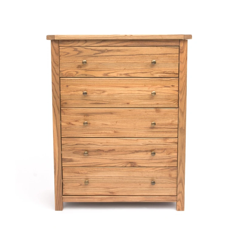 Image of Cabinet Bits Trivento 5 Drawer Chest of Drawers Brass Knob in Natural Natural Unisex
