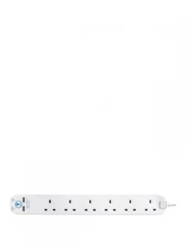 Image of British General Masterplug 13A 6 Gang 2M Surge Protected Extension Lead 2 X USB 2.1A