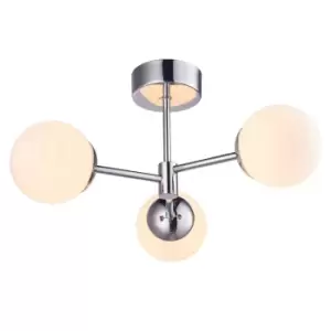 image of Semi Flush Bathroom Ceiling Light IP44 Chrome & Opal Glass 3 x 6W LED Module