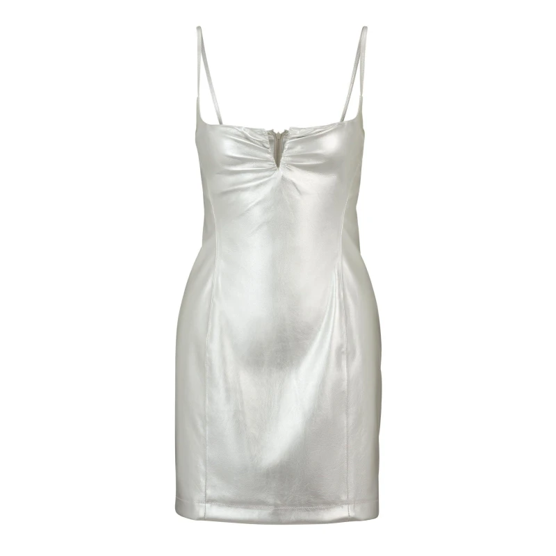 Image of Hugo Kateresa-1 Metallix Faux-Leather Mini Dress Silver female 8