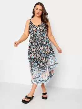 Image of Yours Hanky Hem Dress Black Floral, Black, Size 18, Women