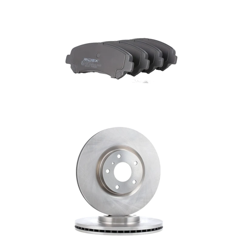 Image of RIDEX 3405B3200 Brake disc and pads set Front Axle, Brake Disc Type: internally vented, with acoustic wear warning Brake Set,disc brakes (3405)
