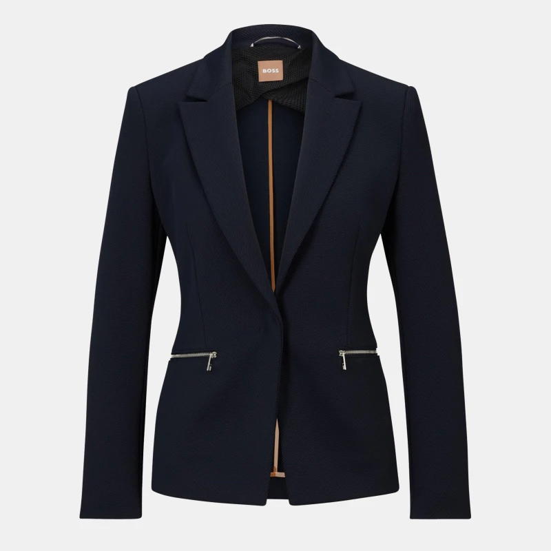 Image of Boss Womens Jeneta Hook Fastening Long Sleeve Slim Fit Blazer Dark Blue 404 female 4 (XXS)
