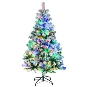 image of HOMCOM 4.5' Artificial Snow Christmas Trees with Frosted Branches, Warm White or Colourful LED Lights, Steel Base