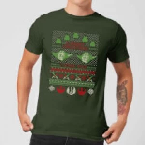 Image of Star Wars Merry Christmas I Wish You Knit Mens Christmas T-Shirt - Forest Green - L