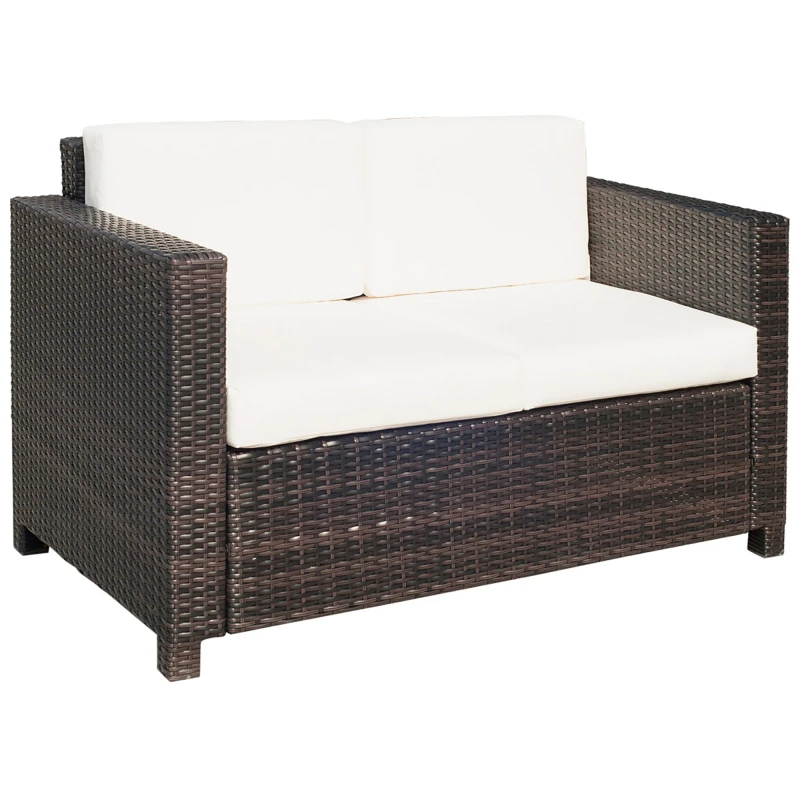 Image of Outsunny Outsunny Rattan Wicker 2-seat Sofa Loveseat Padded Garden Furniture Brown