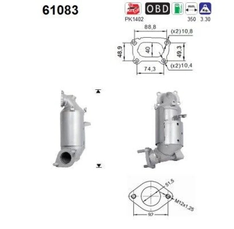 Image of AS Catalytic converter AS 61083