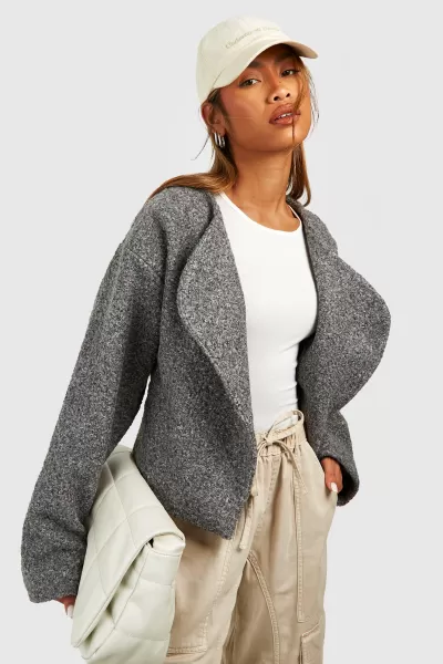 Image of Textured Wool Look Collarless Jacket