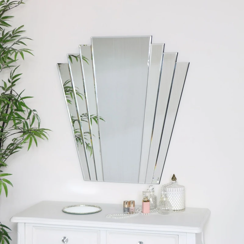 Image of Melody Maison Large Art Deco Fan Frameless Wall Mirror Clear