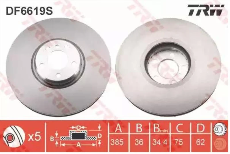 Image of Brake disc TRW DF6619S