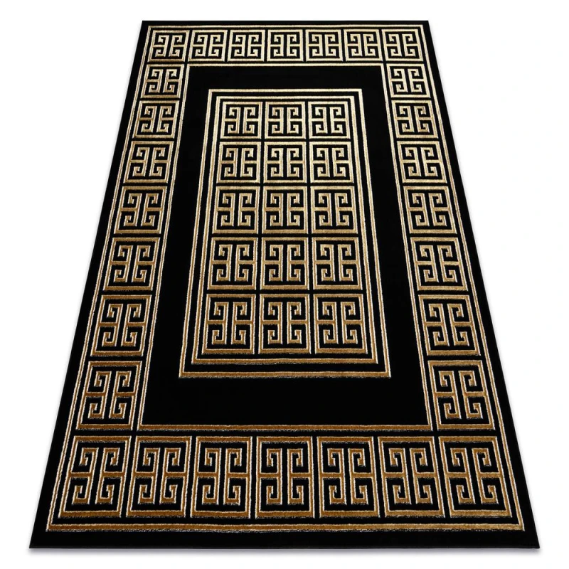 Image of RugsX Carpet Allure 1968 Greek Key, Frame - Structural, Stylish, Glamour Black / Gold 140X190 Cm