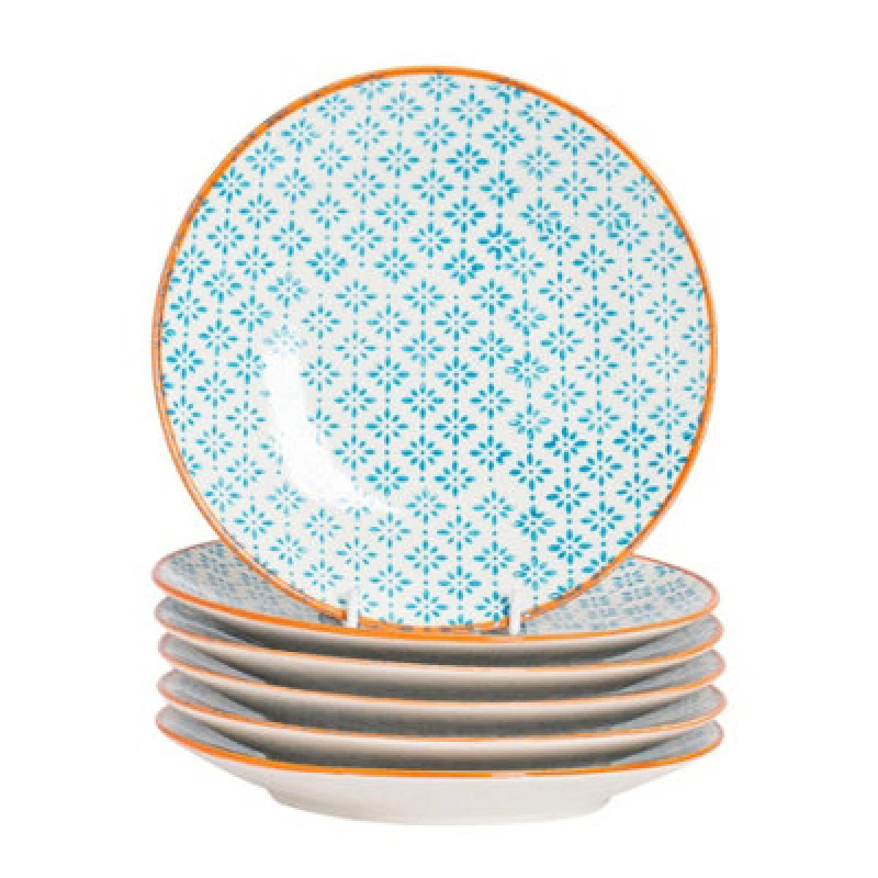 Image of Nicola Spring Hand-Printed Side Plates - 18Cm - Blue - Pack Of 6