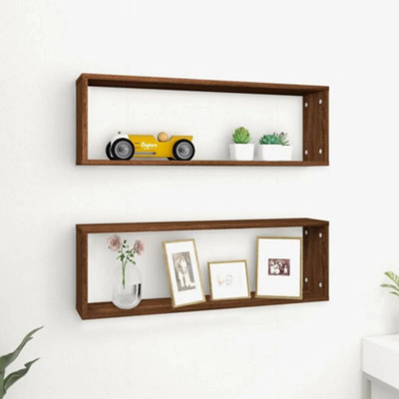 Image of Vidaxl Wall Cube Shelves 2 Pcs Brown Oak 80X15X26.5cm Engineered Wood, Brown 815921