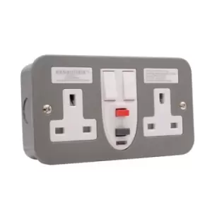 Image of Click Scolmore Essentials 13A 2 Gang Double Pole Plug Socket With Passive RCD - CLRCDP036