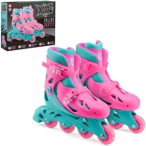 image of Xootz Kids Inline Skates Adjustable Beginner Roller Blade Boots Girls Pink/Blue MediumUK 13-3