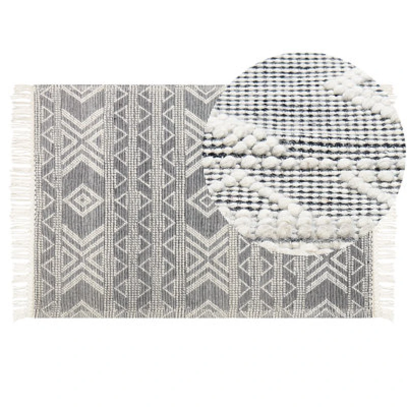 Image of Beliani Rug Pazar Black/ White 160 X 230 Cm Wool