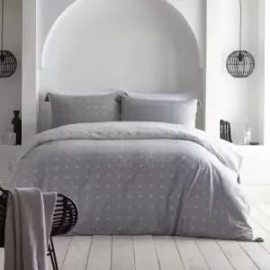 Image of Appletree Silver Tick 100% Cotton Reversible Duvet Cover and Pillowcase Set Silver