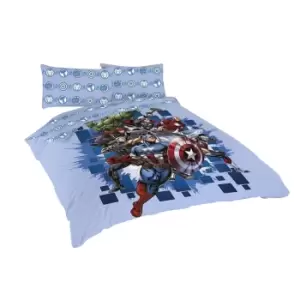 Image of Marvel Avengers Attack Panel Duvet Cover Set (Single) (Blue/Red/Green)