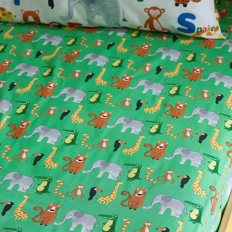 Image of Catherine Lansfield Animal Magic Fitted Sheet Green unisex Single