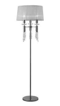 image of Tiffany Floor Lamp 3+3 Light E27+G9, Polished Chrome with White Shade & Clear Crystal