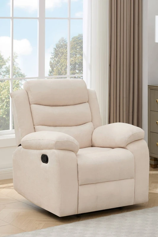 Image of More4Homes Boston 1 Seater Fabric Manual Recliner Chair (Beige)