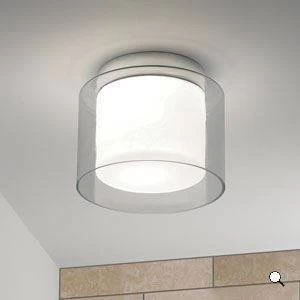 image of 1 Light Bathroom Ceiling Light Clear Glass, Opal IP44, E27