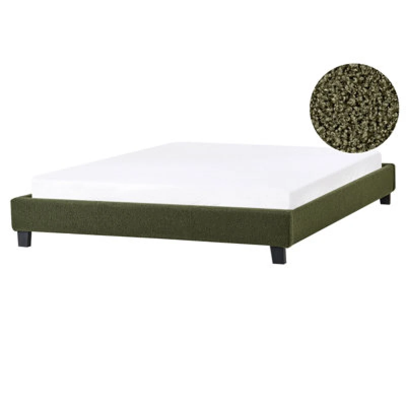 Image of Beliani Bed Without Headboard Boucle Roanne 160 X 200 Cm (Eu King Size) Dark Green