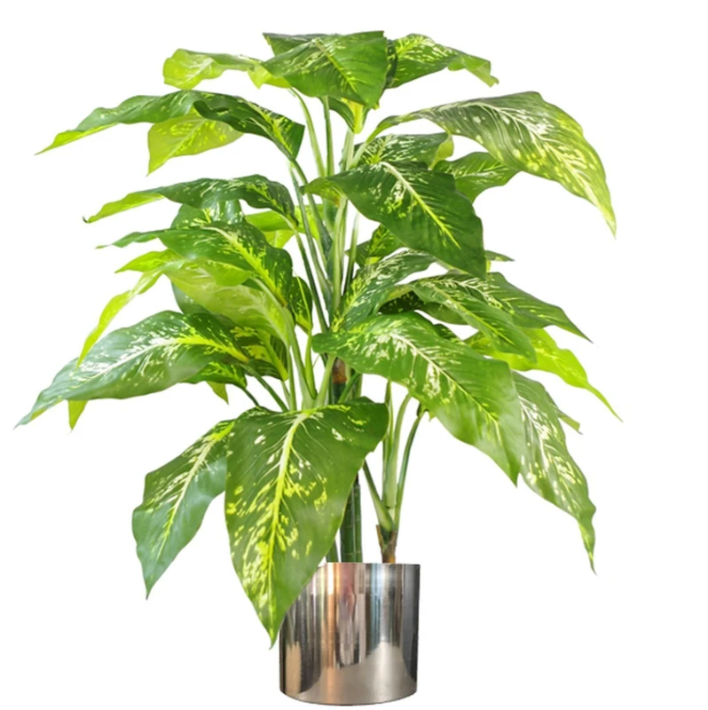 Image of Leaf 100cm Large Fox's Aglaonema (Spotted Evergreen) Tree Artificial Plant with Silver Metal Planter 5060532977732