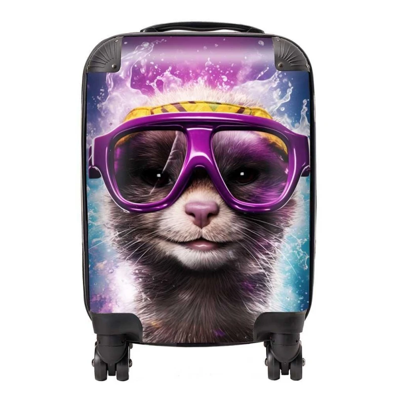 Image of Warren Reed - Designer Splashart Ferret With Glasses Purple Suitcase Size: Large Purple Unisex Large