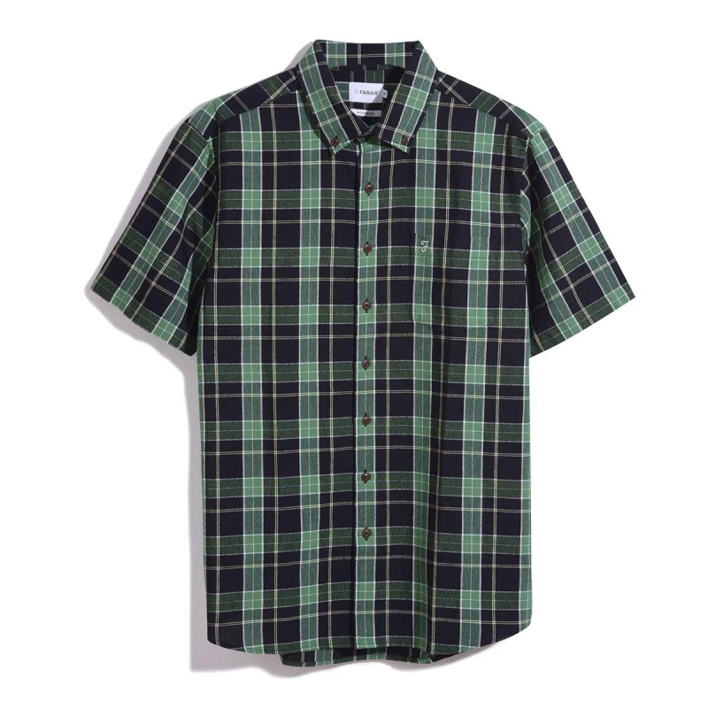 Image of Farah Pattern Short Sleeve Shirt - Blue Blue M