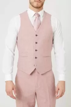 image of Slim Fit Pink Tweed Suit Waistcoat