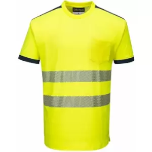 Image of Portwest T181 - Yellow/Navy Sz S PW3 Hi-Vis Short Sleeved T-Shirt Viz Visibilty