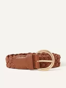 image of Accessorize Leather Plait Belt, Brown Size M Women