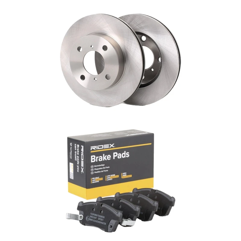 Image of RIDEX 3405B3272 Brake disc and pads set Front Axle, Brake Disc Type: internally vented, incl. wear warning contact Brake Set,disc brakes (3405)