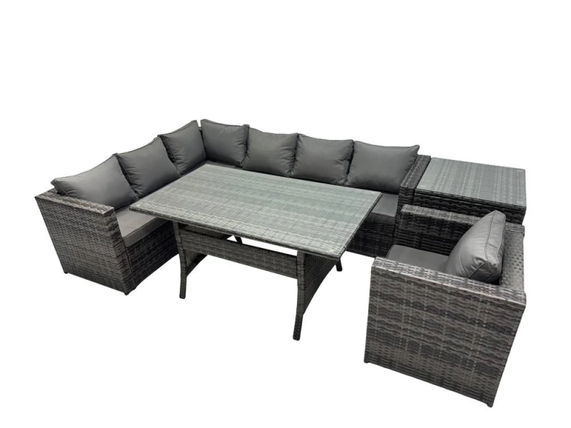 Image of Fimous Outdoor PE Rattan Sofa Set with with Chair Side Table in Dark Grey Dark Grey Unisex