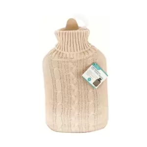 image of Ashley Hot Water Bottle With Aran Knit Cover - Cream