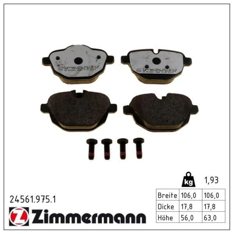 Image of ZIMMERMANN Brake pad set ZIMMERMANN 24561.975.1
