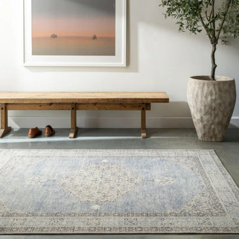 Image of Becki Owens X Livabliss Vintage Oriental Boho Denim/ivory Lila Area Rug 120 X 170 Cm - Easy Care, Ideal For Living Room & Bedroom
