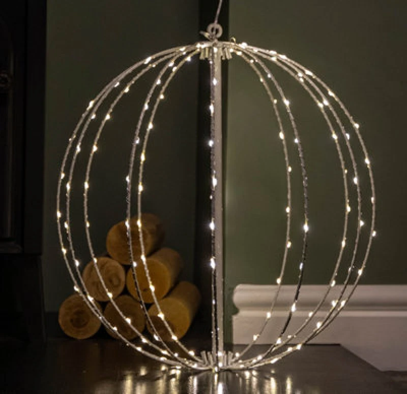 Image of 40cm White Metal Folding Christmas Ball with 156 Warm White LEDs