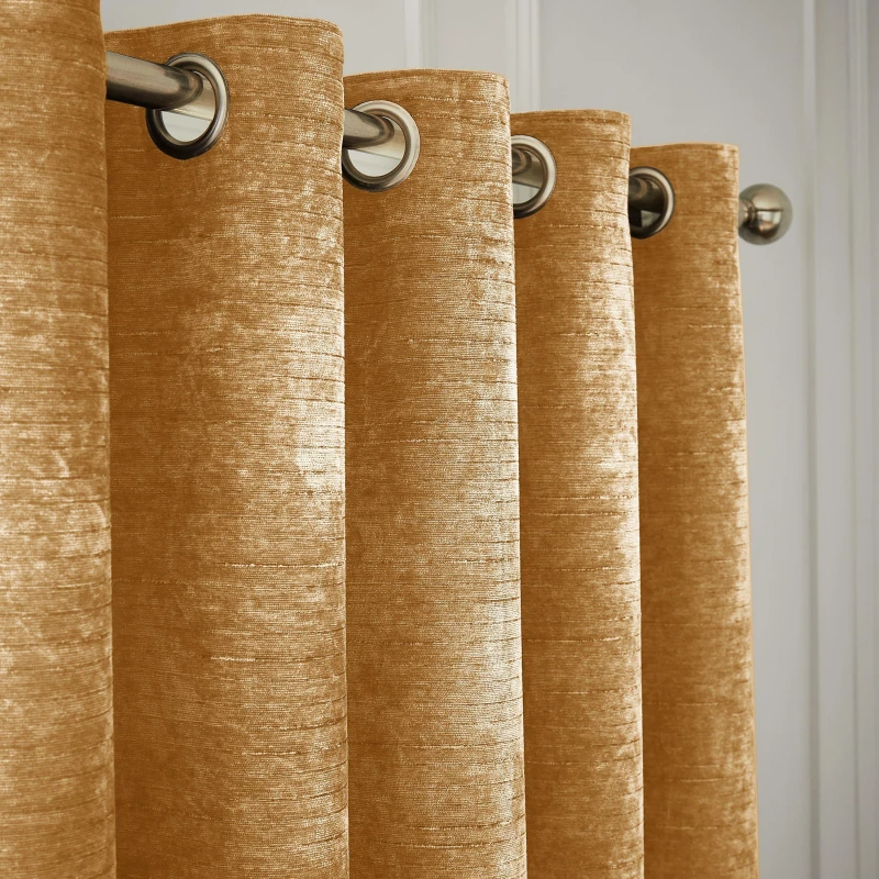 Image of Hyperion Selene Luxury Chenille Thermal Eyelet Curtains - Gold Gold 90x90 Inch