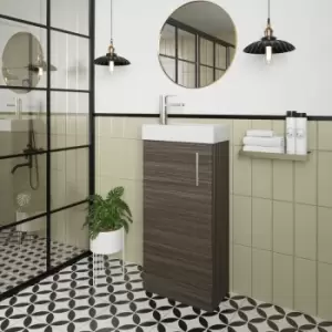 Image of Vault Floor Standing 1-Door Vanity Unit with Basin 400mm Wide - Anthracite Woodgrain - Nuie