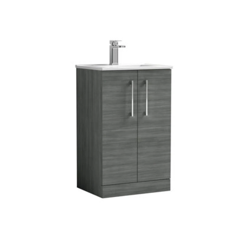 Image of Balterley Bathroom 2 Soft Close Door, Floor Vanity Unit Basin, Anthracite, 500mm in Grey Grey Unisex