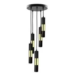 image of Magnum Cluster Pendant Ceiling Light Black, Gold, 30cm, 5x GU10