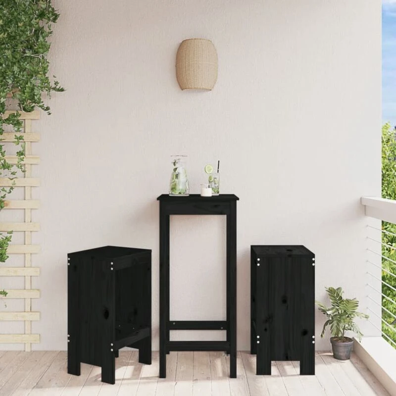 Image of vidaXL Bar Stools 2 pcs Black 40x36x75cm Solid Wood Pine, Black 825349