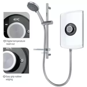Image of Triton Amore 8.5KW Gloss White Electric Shower LCD Digital Touch Screen & Kit